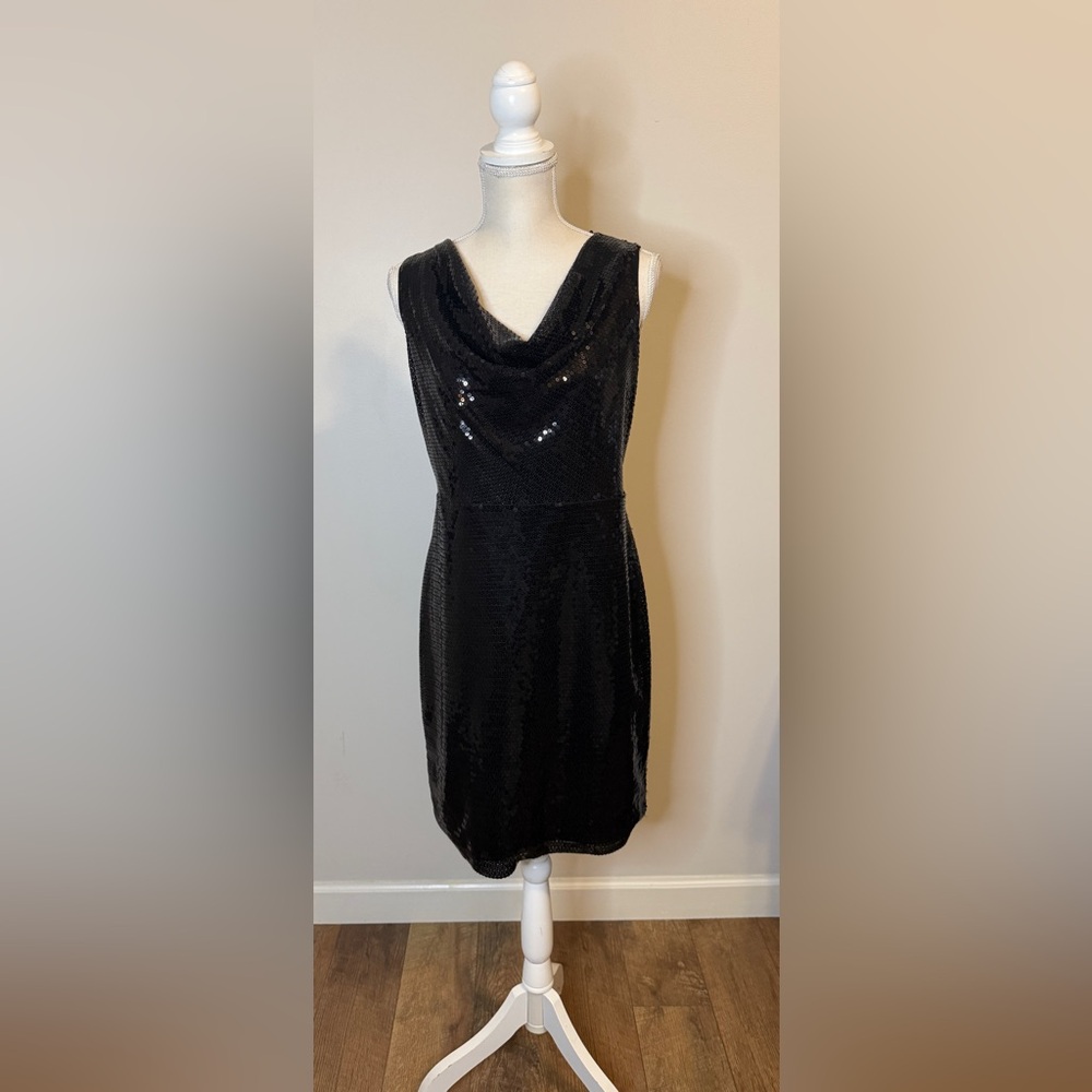 Cynthia Rowley NWT Black Sequined Sleeveless Knee Length Dress Sz 14